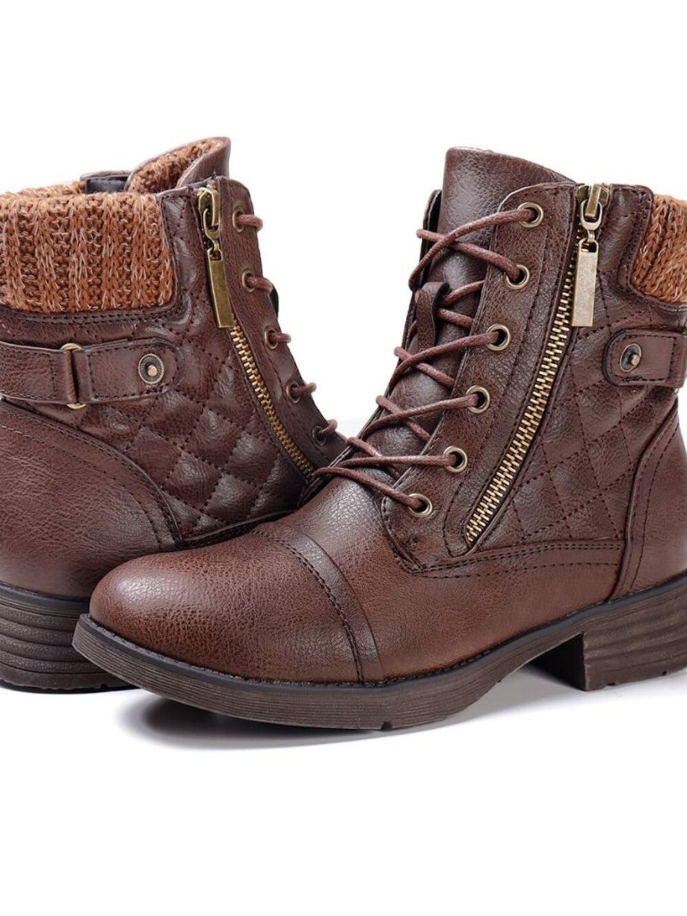 Womens Combat Boots Lace Up Ankle Booties With Side Zipper Fall Winter